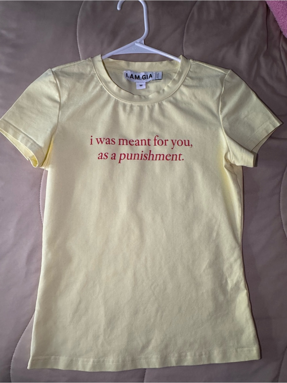 I.AM.GIA Pale Yellow Tee with Red Slogan